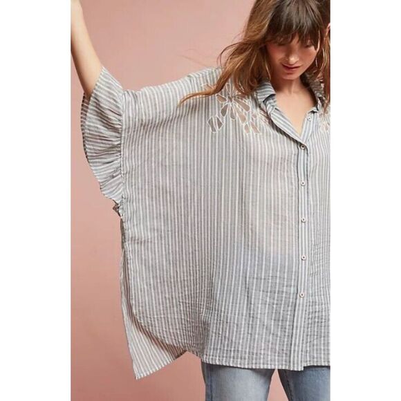 Maeve Betty Oversized Gray Striped Anthropologie Buttondown Shirt XS/S - Picture 2 of 8